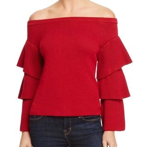Red off-the-shoulder sweater